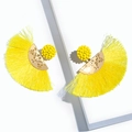 Pendientes de moda con borlas largas amarillas y detalles florales de metal oro - Pendientes de borla de abanico / Amarillo