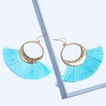 Pendientes de aro martillados con borlas de flecos azul brillante para mujer moda - Azul cielo