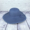 Navy blue wide brim straw sun hat with wavy scalloped edges and a decorative ribbon bow - M (56-58cm) / Navy Blue