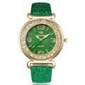 Detailed shot of gold watch case with sparkling rhinestones and green glitter dial - Green