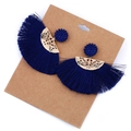Pendientes bohemios de flecos azul oscuro con detalles de metal dorado chic - Azul zafiro
