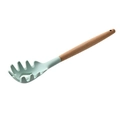 Light green silicone pasta server with natural wood handle and convenient hanging hole - Pasta Server