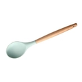 Light green silicone kitchen spoon with natural wood handle for non-stick cookware - Small Spoon