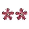 Elegantes pendientes de flor con pétalos de circón rojo pera y base de plata - Rojo