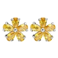 Elegant flower stud earrings with yellow pear-cut zircon petals and silver metal base - Yellow