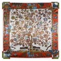 90cm Seidenschal mit ethnischem Lebensbaum-Muster, Elefanten und Pferden verziert - 90cm / Beige
