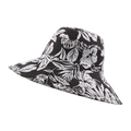 Wide-brimmed bucket hat with black and white tropical floral and palm leaf print - Black