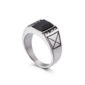 Anillo vintage para hombre en acero inoxidable plateado con piedra negra y circonitas - US 13 / Color Acero