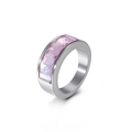 Vintage style wide silver ring featuring a rectangular multifaceted pink crystal stone - Silver Ring Base with Light Purple Rhinestone (Light Purple kr53605-K)