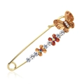 Spilla dorata a fiore e farfalla in lega con strass brillanti e pietre arancioni - Stile Farfalla Marrone Arancio (C122-B) / Farfalla Marrone Arancio