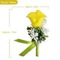Boutonnière de lys calla jaune avec ruban de soie et strass pour mariage, 12x6cm - Jaune Oie