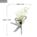 Handmade creamy white calla lily wedding boutonniere with rhinestones and silver ribbon - Cream