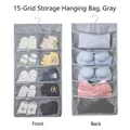 Gray double-sided oxford fabric hanging organizer with 15 mesh pockets for small items - Oxford Cloth Style 15 Grids (Front 5 + Back 10) / Gray