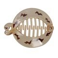 Detail of round leopard print banana hair clip in amber acrylic with vintage pattern - Amber Spotted