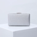 Sparkling silver glitter evening clutch bag with rectangular hard shell and metal clasp - Silver