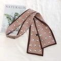 Pink narrow silk scarf with white heart pattern and brown trim on a white background - 80-100cm / Coffee