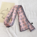 Pink heart print skinny polyester scarf with black borders for versatile neck styling - 80-100cm / Pink