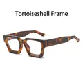 Classic tortoiseshell thick square frame glasses in retro fashion aesthetic - Demi Frame Clear Lens