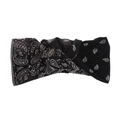 Detail of black paisley print headband with a stylish twisted knot design for women - Black Paisley