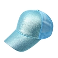 Light blue glitter ponytail baseball cap with breathable mesh back and sequins - Adjustable / Blue