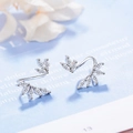 Elegant silver leaf stud earrings with marquise-cut cubic zirconia in a botanical design - White Gold