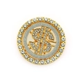Macro detail of a round dollar sign brooch with rhinestones and gold plating - Silver Circle Style / 4.5CM / Gold