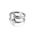 Minimalist double-layer silver ring with hollow girl silhouette and heart charm - Silver Girl (KR50162-GC)