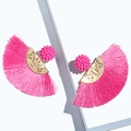 Pendientes bohemios fucsia de borlas con metal dorado en semicírculo y abalorio - Rosa rojo