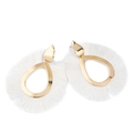 Pendientes bohemios dorados con borlas de seda blanca y diseño de gota pulida - Blanco