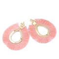 Pendientes bohemios dorados de gota con borlas grandes de flecos de seda rosa - Gran Rosa Piel