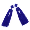 Lange kwastjes oorbellen in Klein blauw met vierkante studs in etnische stijl - Blauw