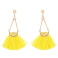 Boheemse oversized gele kwastjes oorbellen met gouden frame en marmertextuur - Geel