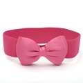 Detail of hot pink elastic waist belt featuring a large 3D satin bow decoration - Rose Red