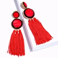 Boheemse lange rode kwastjes oorbellen met rood-zwarte cirkelvormige harsmotieven - Rood