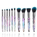 Detail view of 10pcs crystal makeup brush set with diamond handles and gradient bristles - 10Pcs Green Handle Green Bristles