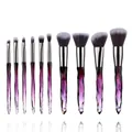 Detail of 10-piece makeup brush set with purple crystal handles and gradient bristles - 10Pcs Purple Handle Brown Bristles
