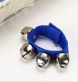 Educational Orff hand bell toy featuring blue fabric wrist strap and four silver bells - Dark Blue