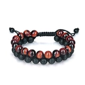 Double-layer braided bracelet with red tiger eye and black lava stone beads - Red Tiger Eye & Lava Stone