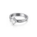Anillo minimalista de acero inoxidable plateado con circón cuadrado y microengaste - US 7 / Color Acero (KR53493-K)
