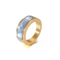 Vintage style gold band ring featuring a rectangular cut blue crystal gemstone - Gold Band Blue Stone (kr53597-K)