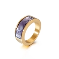 Vintage style gold plated wide band ring featuring a rectangular purple crystal stone - Gold Band Purple Stone (kr53598-K)