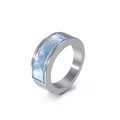 Vintage style silver ring featuring a multifaceted blue crystal gemstone setting - Silver Band Blue Stone (kr53596-K)