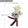 Handmade Calla Lily boutonniere in cream and wine red with sparkling rhinestone detail - Creamy White and Wine Red