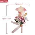 Peach pink calla lily boutonniere with berries and ribbon for wedding parties - Peach Pink