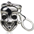 Metallic joker mask keychain with spring buckle and key ring in polished silver finish - Clown Mask Style (KC041s)