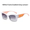 Cat eye sunglasses with white frames, pink temples and orange crackle texture detail - White Frame / Gradient Grey Lenses (Pink Temple)