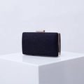 Navy blue glitter clutch bag with rose gold metal frame and square push lock - Purple