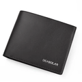 Classic black PU leather bi-fold men's wallet with textured finish and brand logo - Horizontal / Black
