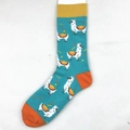 Blue cotton crew socks featuring white llama pattern and contrast yellow cuff detail - Llama (1464C)