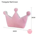 Pink crown-shaped plush pillow with white piping, measuring 44x36x9cm for home decor - Pink Triangle Crown